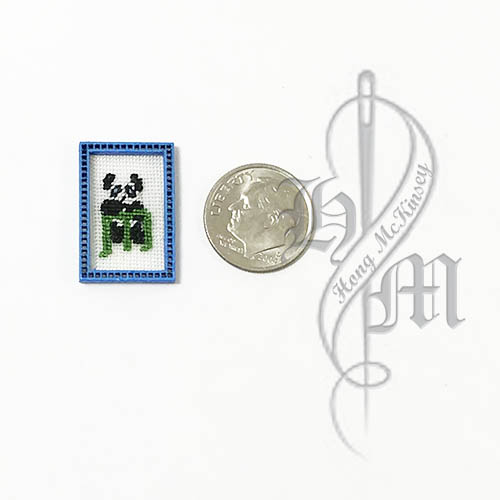 Petit point Panda with Name Initial M w/ Blue wooden frame